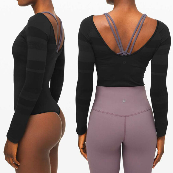 LULULEMON NWOT Gleam and Glow Long Sleeve Bodysuit in Black Size 10 - Picture 3 of 11